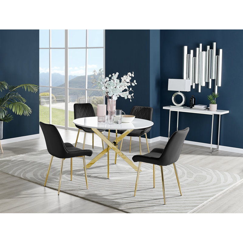 Eubanks 4 - Person Dining Set, Black/Gold