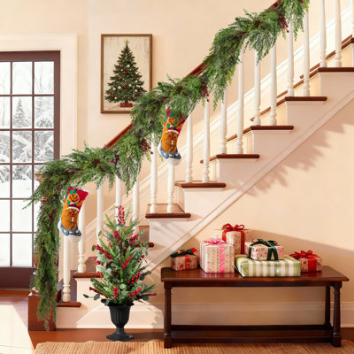 Set of 2 6ft PE Cedar Garland with Red Berries Artificial Christmas Garland