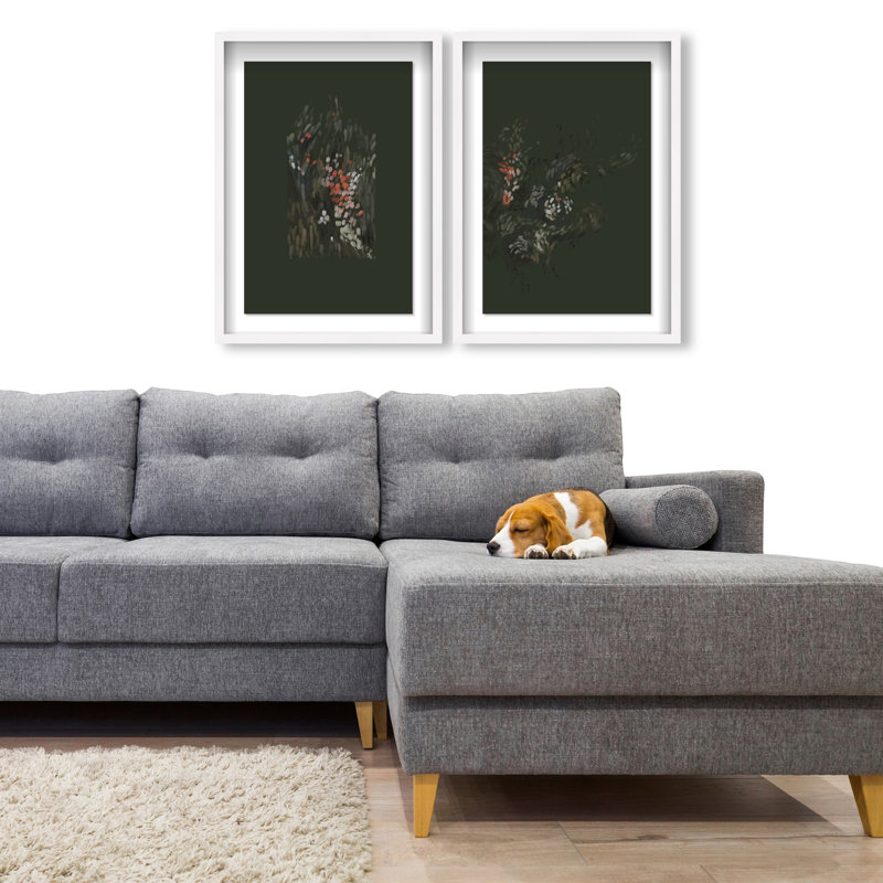 Dancing Petals Set Shadowbox Abstract Print by Oliver Gal, Black Frame, 10 x 15, 17.5"H x 25.5"W, White Shadowbox