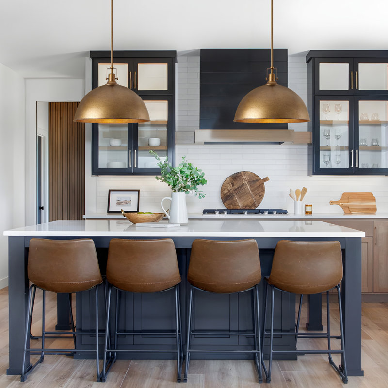 Lysander 1 - Light 17.7" Single Dome Kitchen Island Pendant Light, Antique Bronze, 56.7" H x 17.7" W x 17.7" D