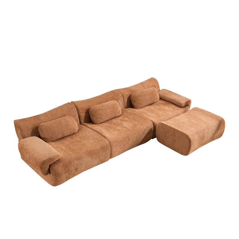 Canapé modulaire en L 107 po, aucun assemblage requis, Chenille orange