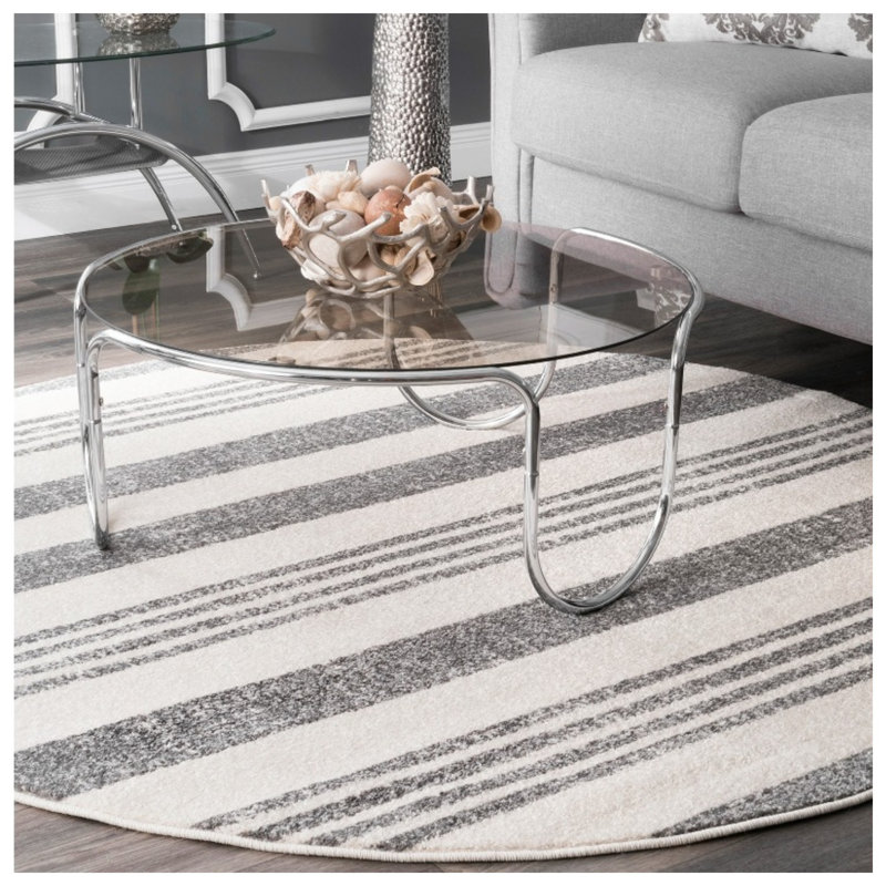 Striped Indoor Rug, Round 5'3"