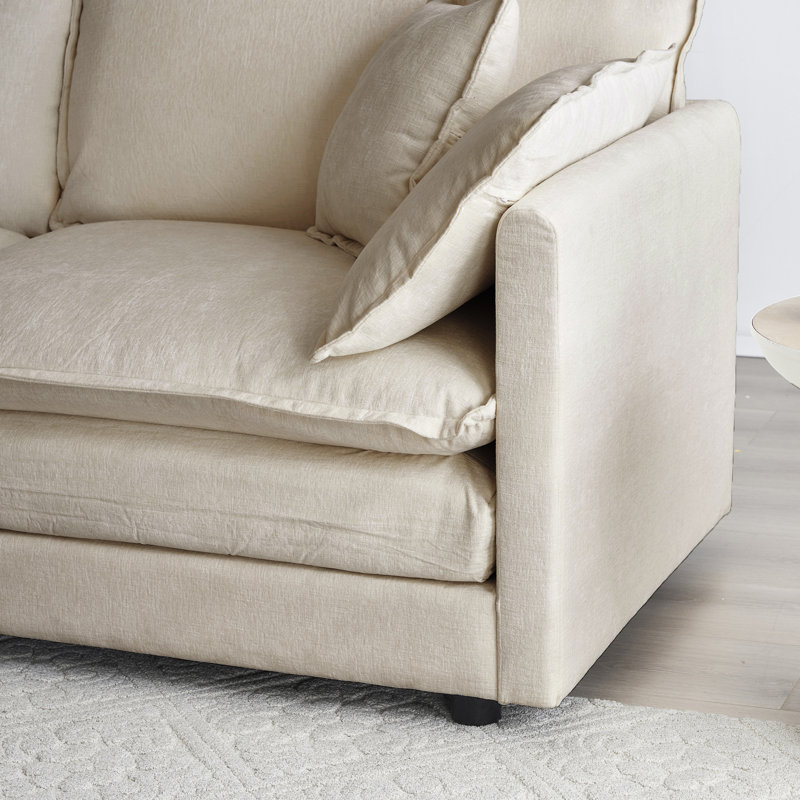 Canapé beige en chenille 2 pour la maison - 4 coussins, structure en bois massif, revêtement de qualité supérieure, structure relaxante pour espace de vie 2 et tissu confortable