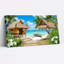 Ensemble de 1 tableau sur toile représentant une cabane de plage tropicale avec palmiers et perroquets-643643174