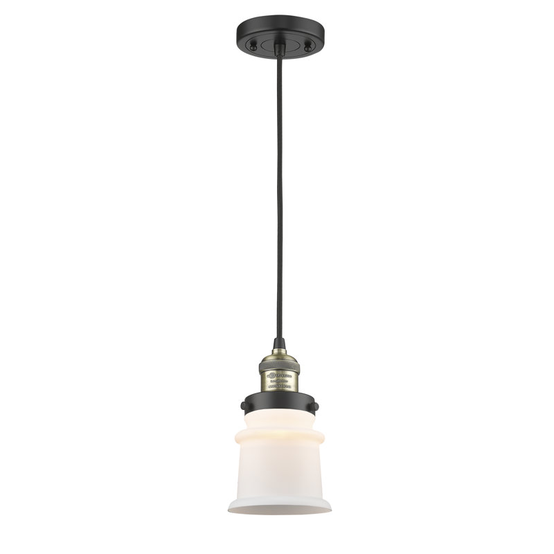 Luminaire suspendu en forme de cloche à 1 lumière Alexandira, Ampoule non incluse, Blanc mat, Laiton antique noir