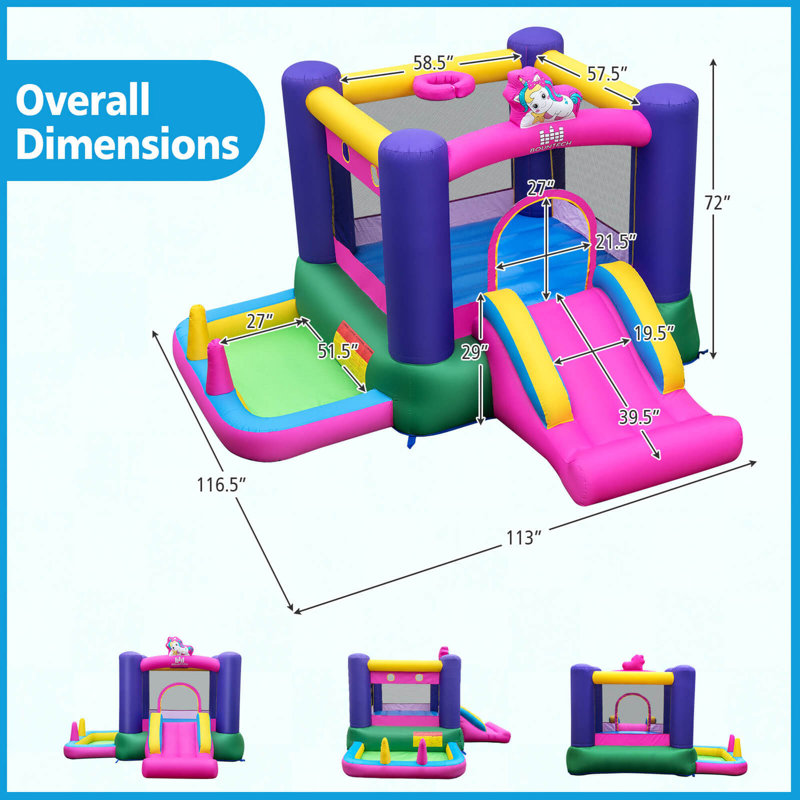  Inflatable Bounce House Kids 6-in-1 Jumping Castle With Slide Ball Pit With 480w Blower