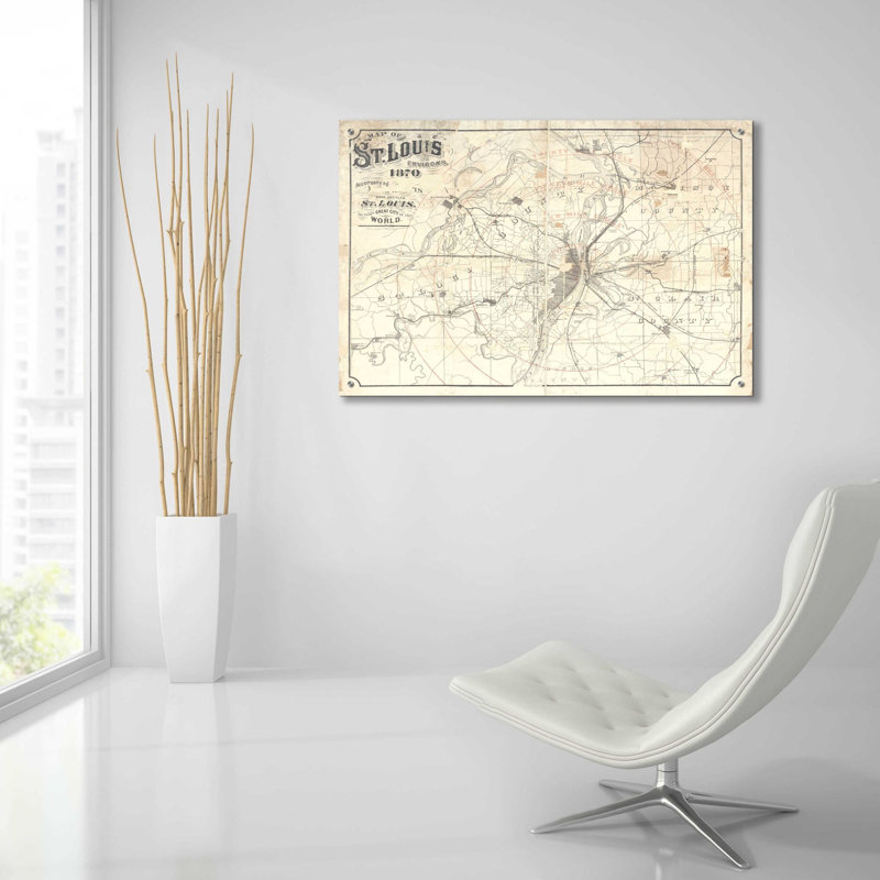 «Vintage St Louis Map v2» par Wild Apple Portfolio, art mural en verre acrylique, H 24 po x l 36 po x P 0,2 po