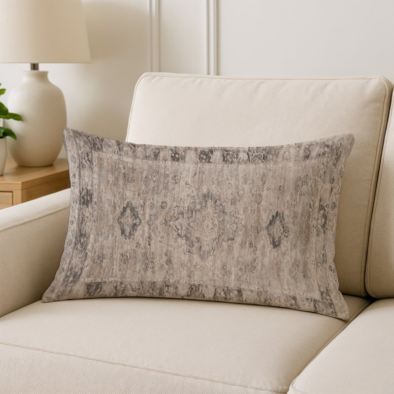 Coussin décoratif intérieur et extérieur Modern, Gris / beige / ivoire abstrait, Rectangle H 25 po x l 18 po