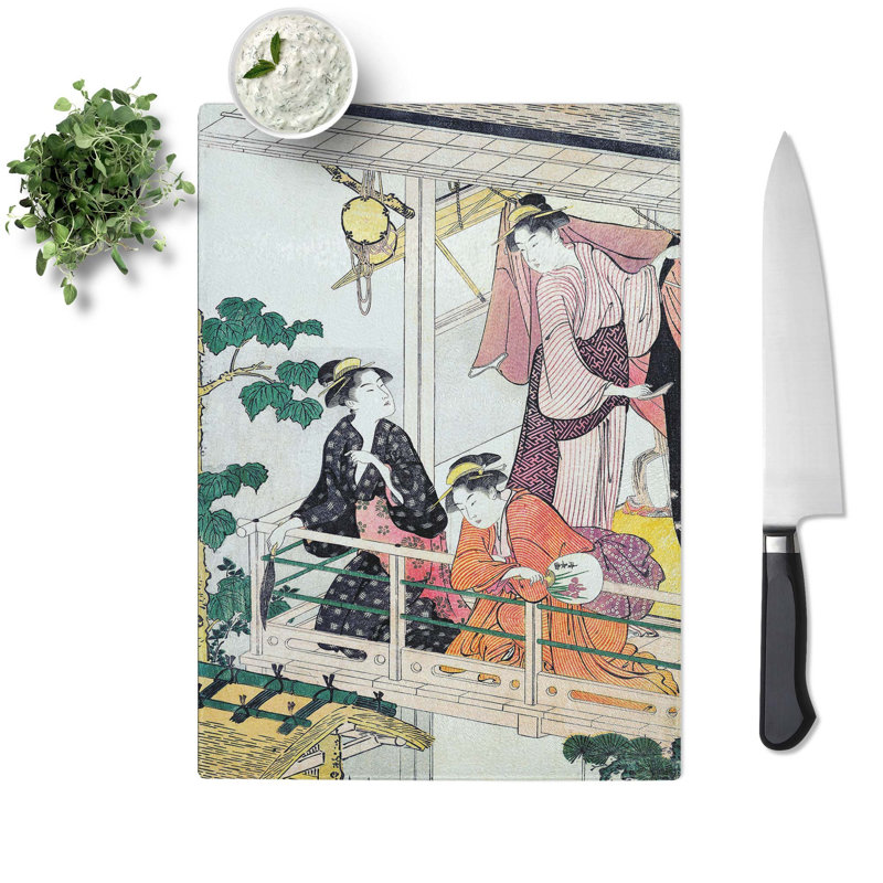 Tempered Glass Three Women on a Balcony by Torii Kiyonaga Chopping Board, 20cm W x 28.5cm L