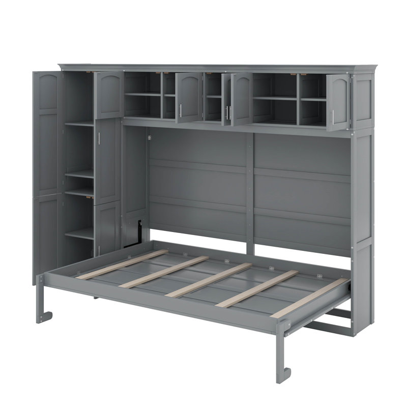 Murphy Bed Wall Bed with Cabinets, Gray