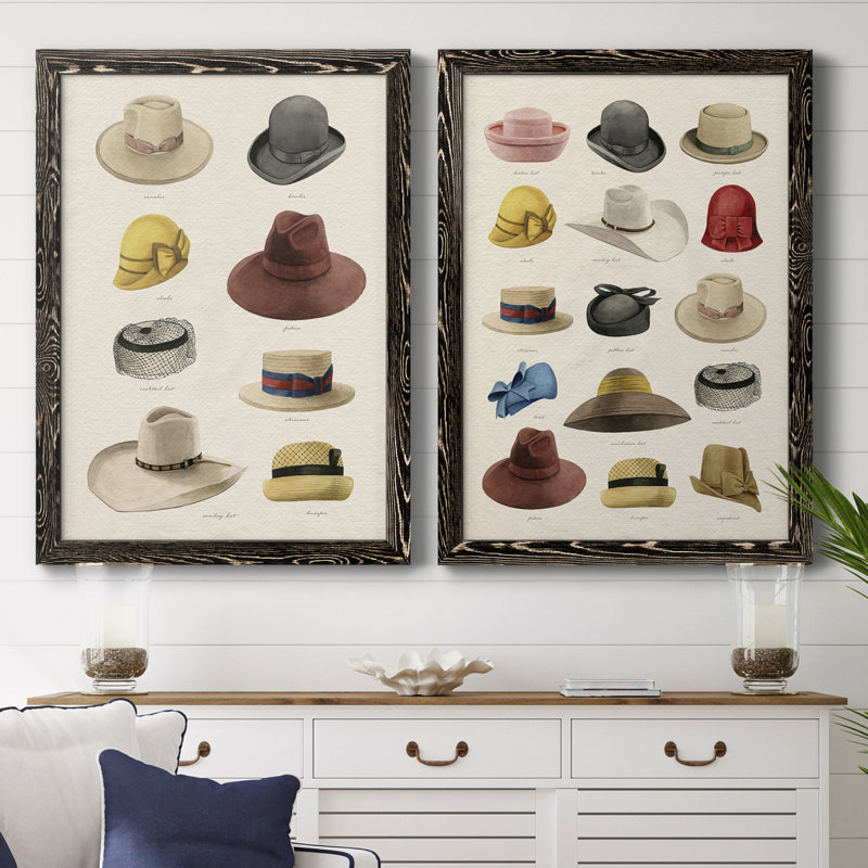 Vintage Hats II - 2 pièces, H 43,5 po x l 31,5 po x P 1 po, Toile avec cadre noir