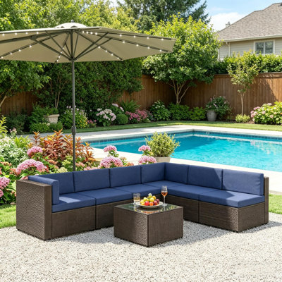 Ensemble de conversation moderne pour l'extérieur, ensemble de meubles modulaires en rotin, ensemble de meubles de plage 7 pièces