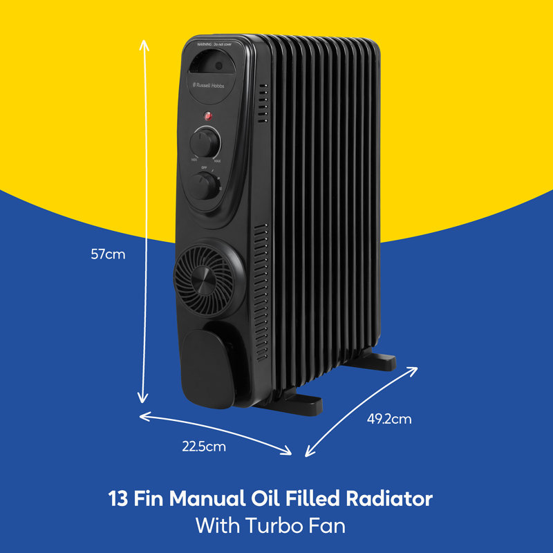 Russell Hobbs Rhofr2403b 2.5kw 13 Fin Manual Oil Filled Radiator W/ 400w Turbo Fan In Black