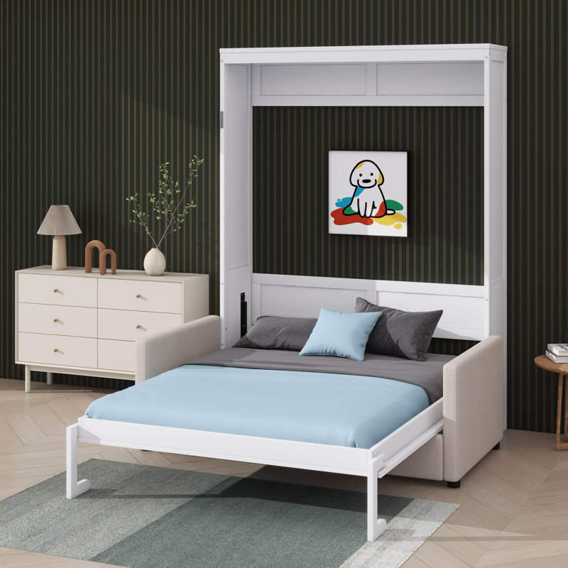 Grand lit escamotable mural avec coussin, Grand lit, Blanc