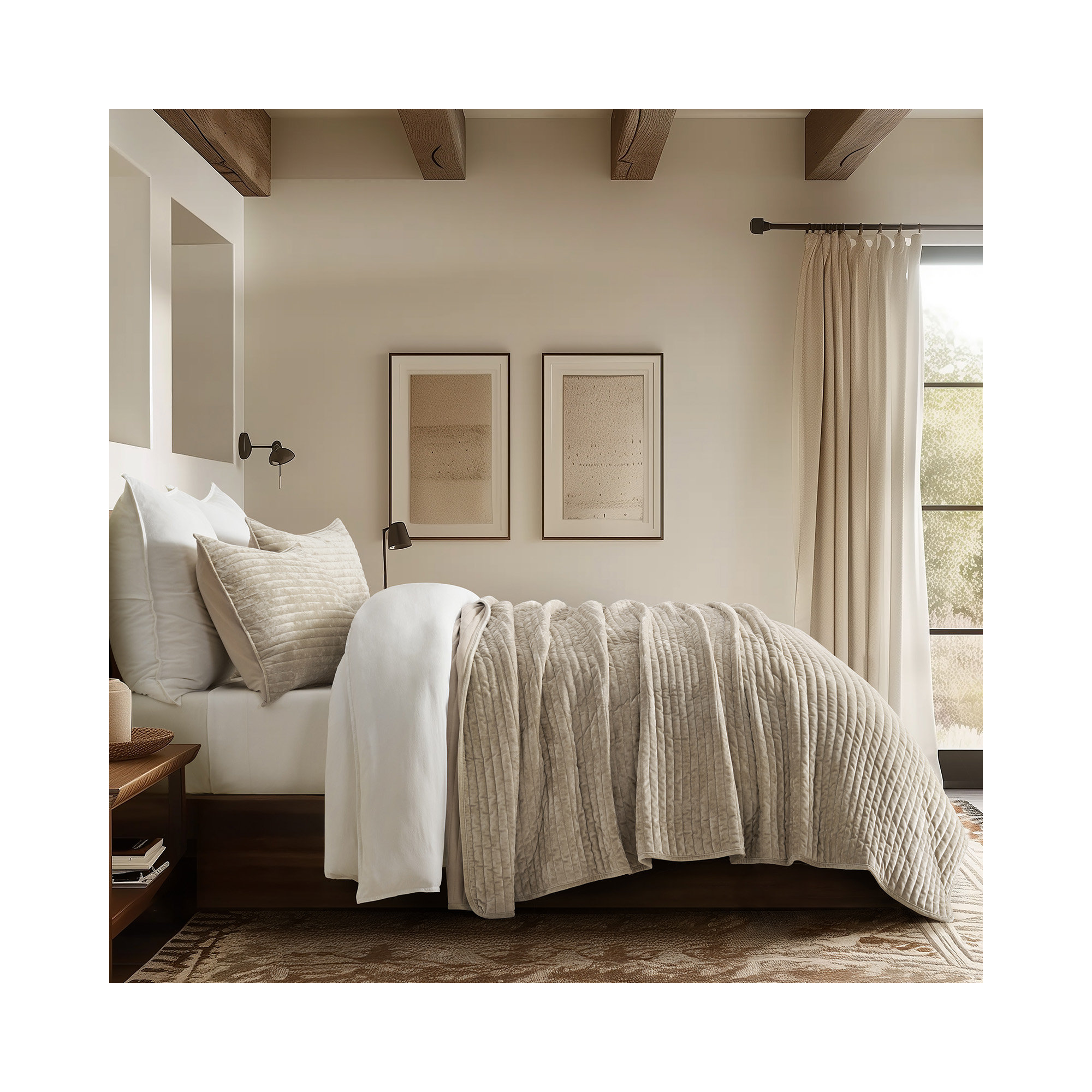 Luxe Velvet Channel Quilt Set, California King, Taupe
