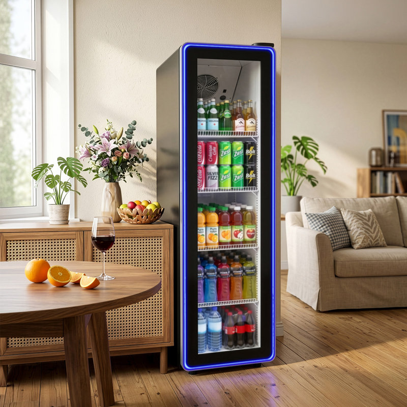 10 pieds cubes Vitrine réfrigérée commerciale pour réfrigérateur de boissons en noir avec lumière bleue extérieure