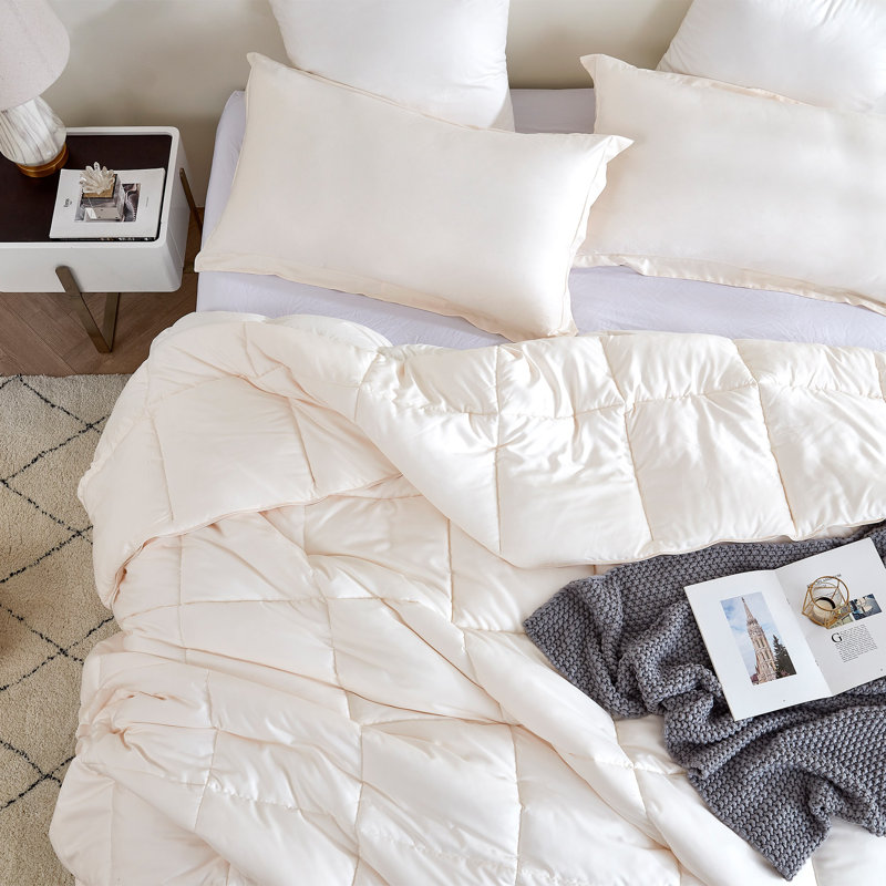 Snorze Cloud Coma Inducer Silky Bamboo Oversized Comforter Set, Ivory, Twin Extra Long Comforter + 1 Standard Sham