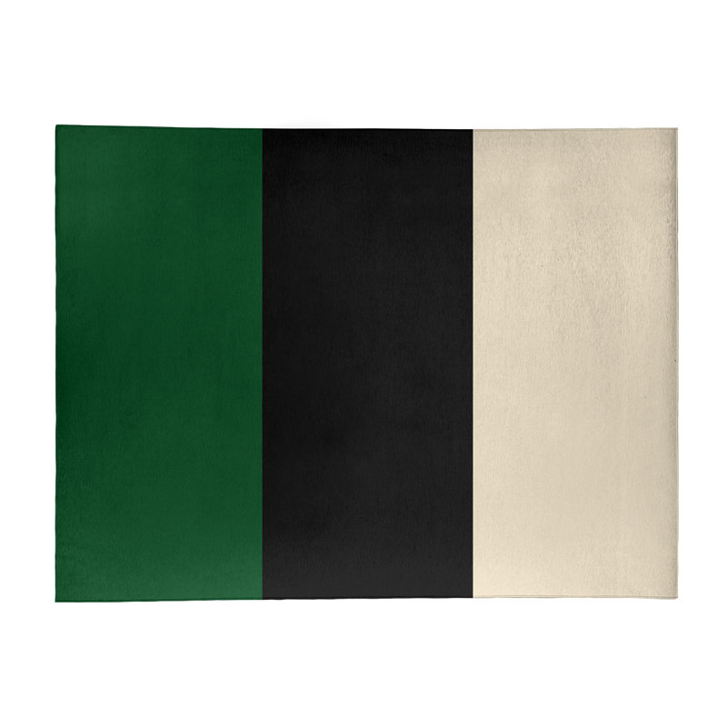 Tapis rayé vert / noir / crème, Rectangle 9 pi x 12 pi