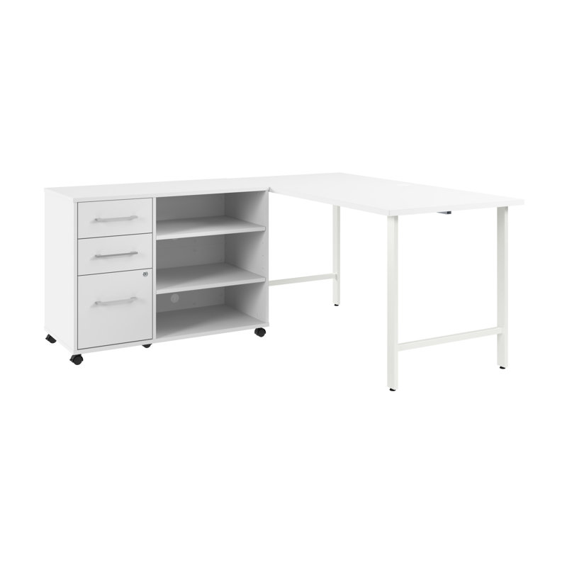 Bush Business Furniture Hustle 60W X 30D Computer Desk And Storage Cabinet With Drawers And Shelves, White