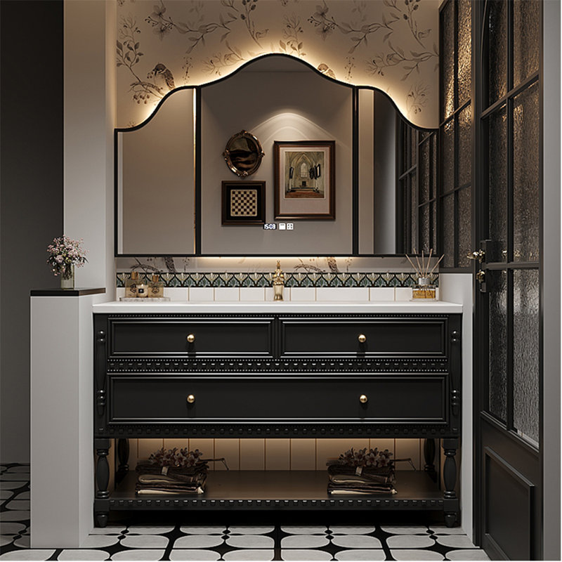 Smart bathroom cabinet retro American style, Black, 31.89" H x 47.24" W x 21.65" D