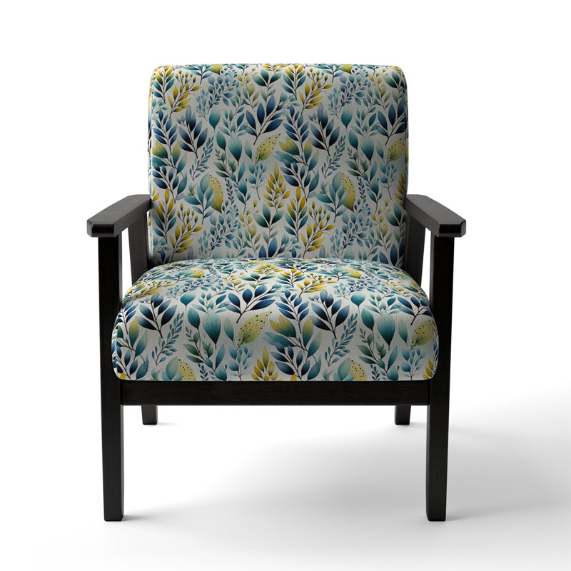 Watercolor Blue Foliage Botanical Pattern - Upholstered Bohemian & Eclectic Accent Arm Chair