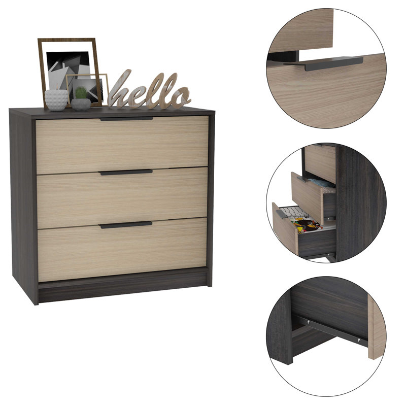 Kaia Three Drawer Compact Dresser, Bedroom Storage Option, Brown