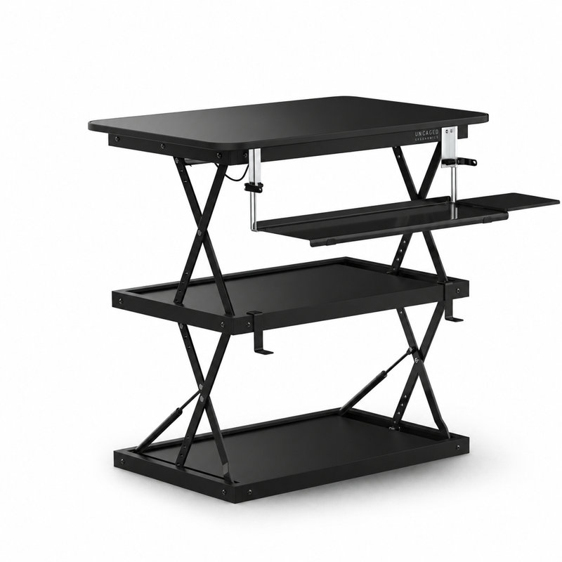 Convertisseur de bureau assis-debout compact et haut avec levage vertical et plateau de clavier à 2 positions