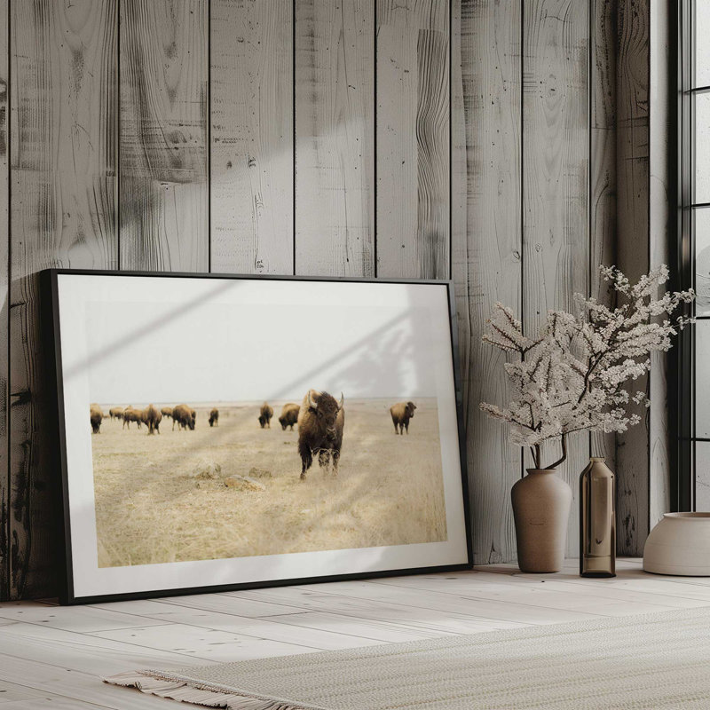 Motif de plaines sauvages, H 17,25 po x l 21,25 po x P 1,25 po, Cadre doré brossé