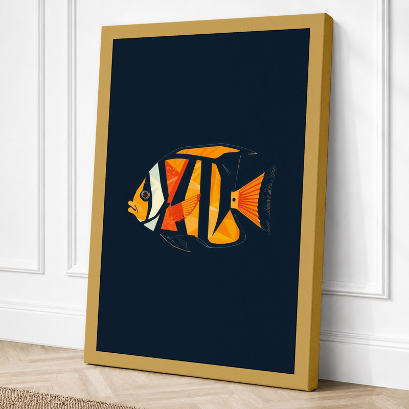 Geometric Fish Modern - Wrapped Canvas, 30x20 - 76.2 x 50.8 cm, Ochre Border