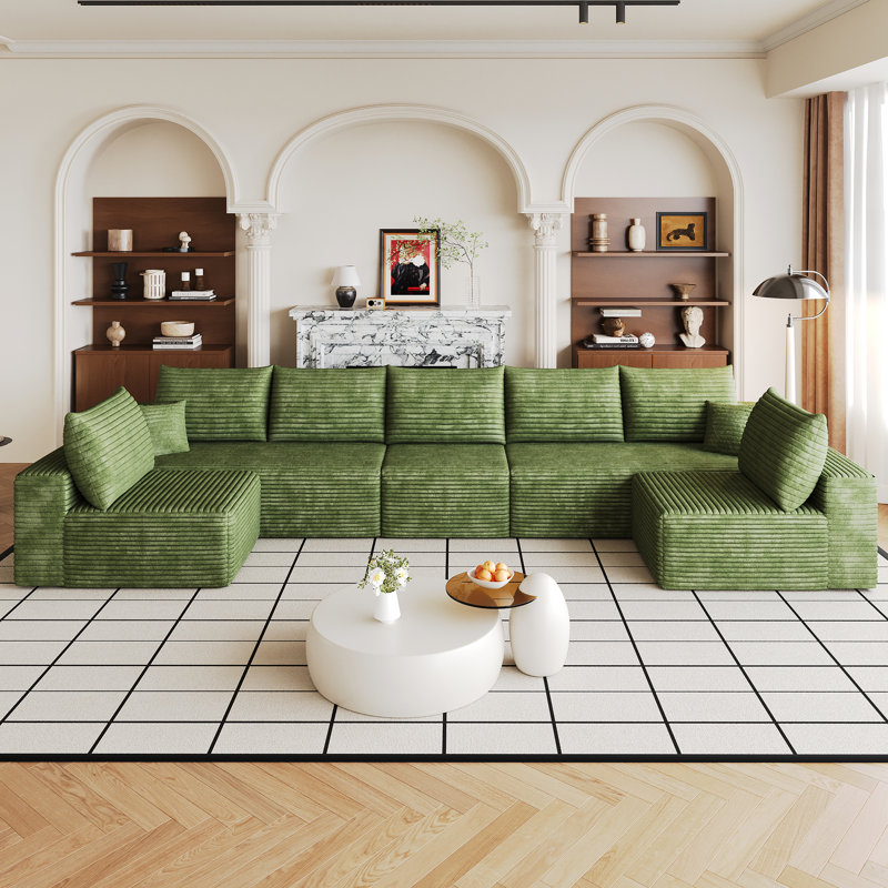 Canapé d'angle Compression Cloud, canapé moderne en velours côtelé en forme de U de 166 pouces pour la maison, Vert