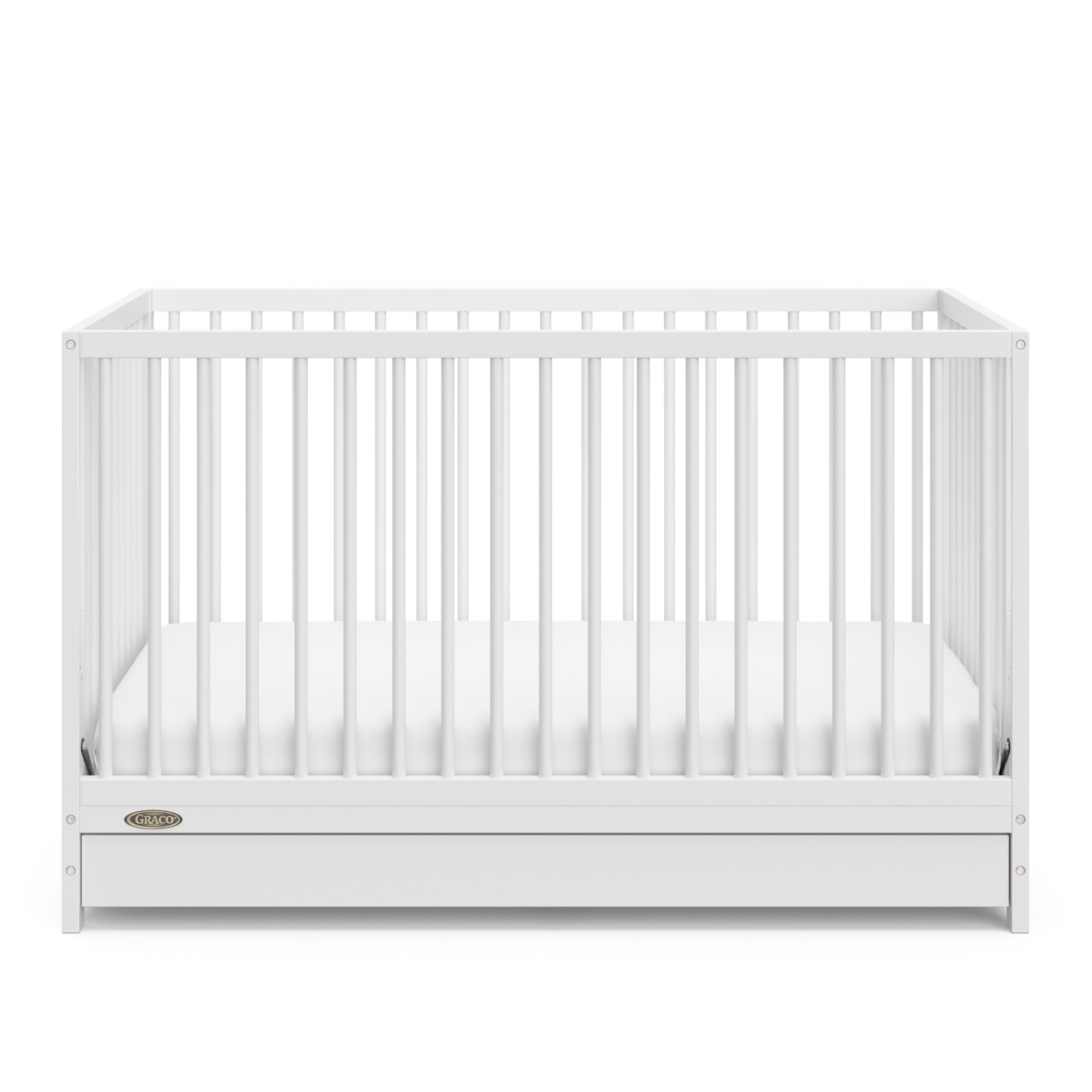 Teddi 5-in-1 Convertible Portable Crib, White, Crib + Mattress + Protector