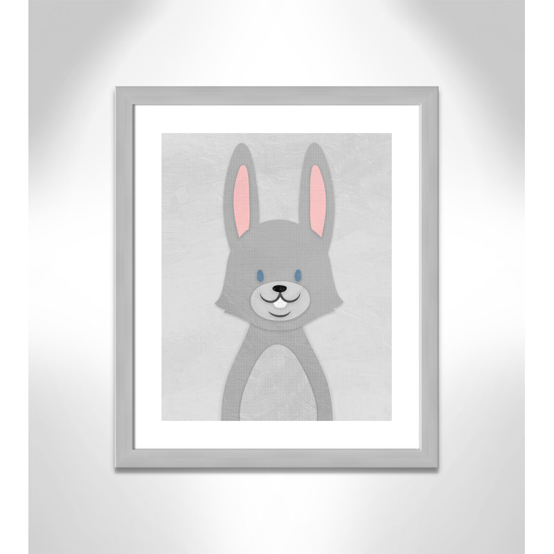 Art de lapin joyeux, H 24,5 po x l 20,5 po x P 0,6 po, Encadré plat argent