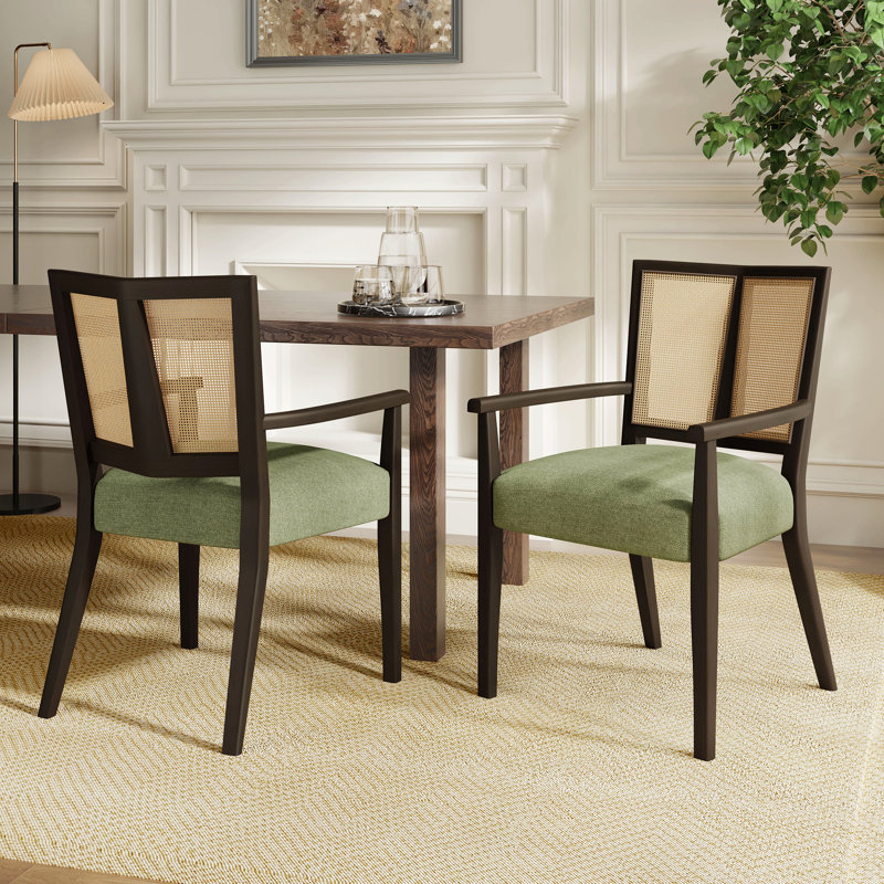 Ensemble de 2 chaises avec accoudoirs, Noyer foncé, Vert