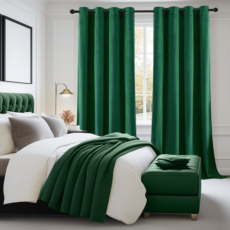 Velvet Room Darkening Curtain Panel Pair, 168cm Width x 183cm Drop, Dark Green