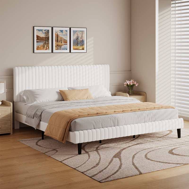 Tête de lit et pied de lit en velours avec revêtement matelassé, Très grand, Blanc