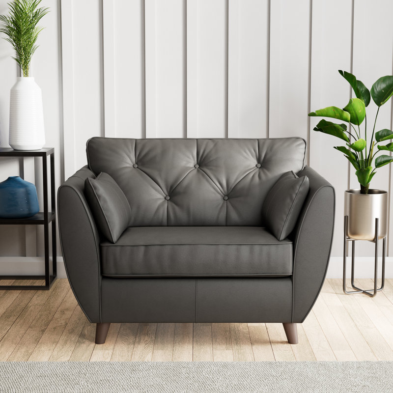 Marylin Leather Snuggle Chair, Raven, Dark Wood