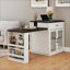 Îlot de cuisine extensible avec table coulissante et supports de rangement pour 2 à 6 personnes, îlot de cuisine avec table en verre trempé, prise de courant, bar, station de préparation