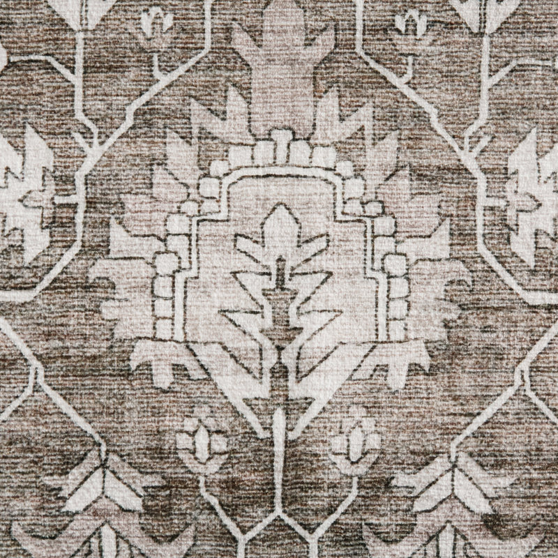 EVERWASH Haven Distressed Border Machine Washable Area Rug with AirFlo Technology, Brown, 5'x7', Brown, 5 x 7