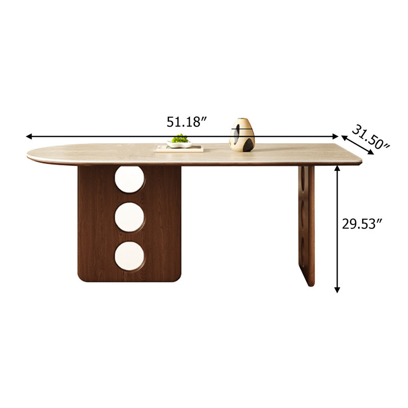 Table de table en pierre frittée avec base en bois de frêne massif, table de salle à manger ronde résistante à la chaleur et aux égratignures