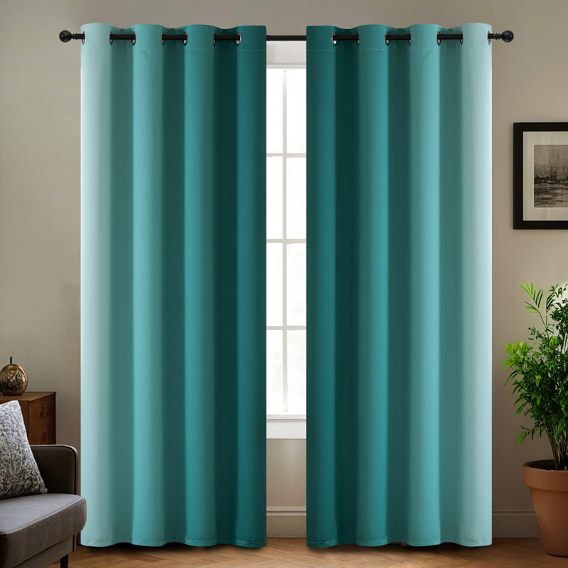 Ombre 100% Blackout Curtain-Room Darkening Grommet Drapes for Bedroom&Living Room, 52" W x 63" L, Teal