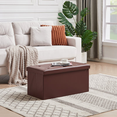 Massas 76cm Wide Faux Leather Tufted Rectangle Solid Colour Ottoman with Storage