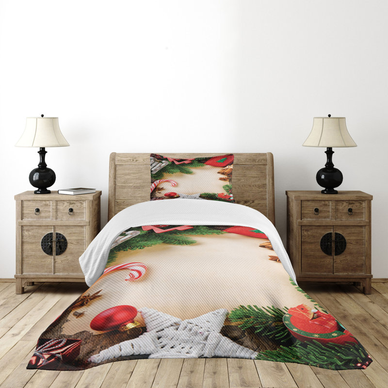 Ambesonne Christmas Bedspread Set Cinnamon Candy Cane Multicolor