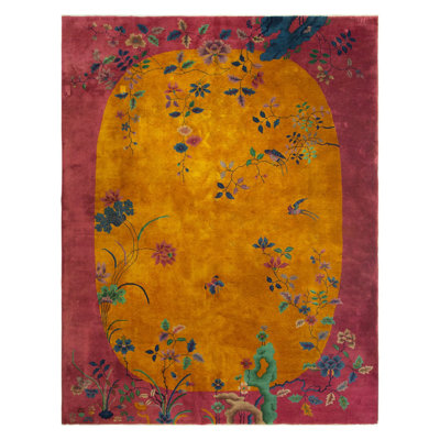 Tapis art déco chinois antique jaune