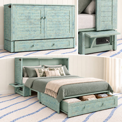 Lit escamotable Poppy de Night & Day Furniture avec matelas en mousse mémoire de qualité supérieure de 15 cm (6 po), format Queen, couleur vert d'eau