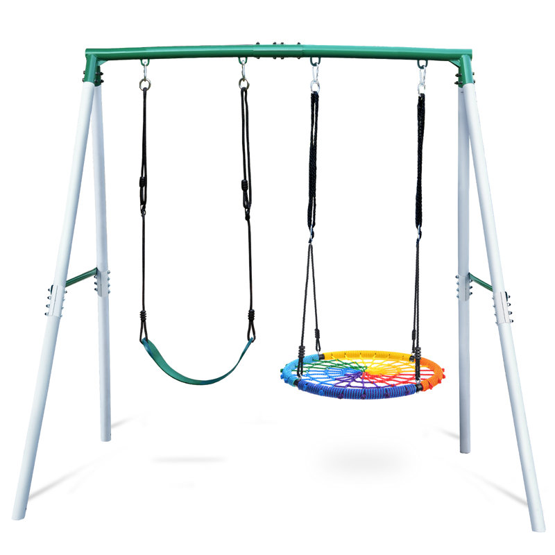Grand portique 7,5 pi pour cour arrière pour enfants et adultes, Blanc/vert