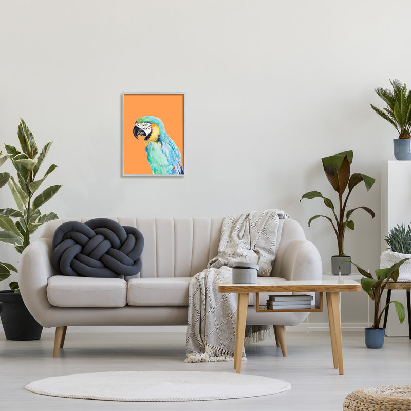 «Tropical Macaw», portrait d'un perroquet audacieux, peinture sur toile flottante, H 20 po x l 16 po x P 1,5 po