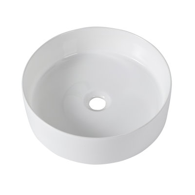Roomfitters Modern Gloss White Ceramic Round Above Counter Bathroom Sink, Vessel Basin