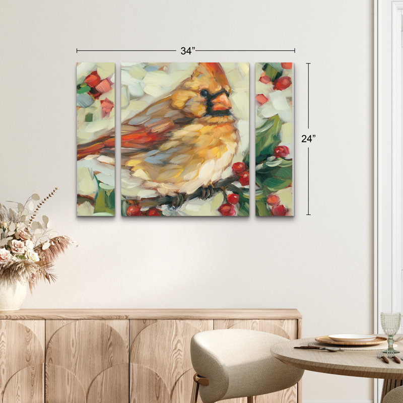 Ensemble de 3 panneaux d'art mural - "Cardinal and Berries" par Andrea Lavery 