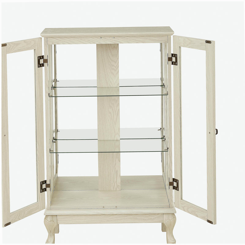 Élégante armoire vitrée avec portes en verre trempé, lumière DEL, panneau arrière en miroir et tablettes réglables - rangement parfait pour la maison et le bureau