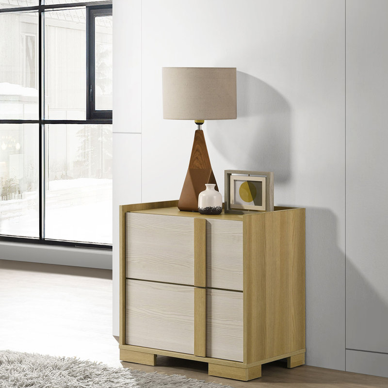 Table de chevet à 2 tiroirs en bois naturel | Idée de cadeau